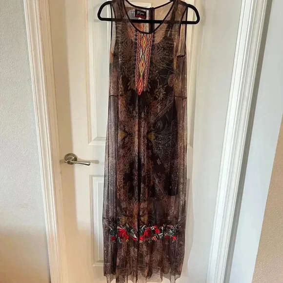 Johnny Was Biya Sheet Maxi Dress Size Small Color Black Brown - Picture 3 of 6